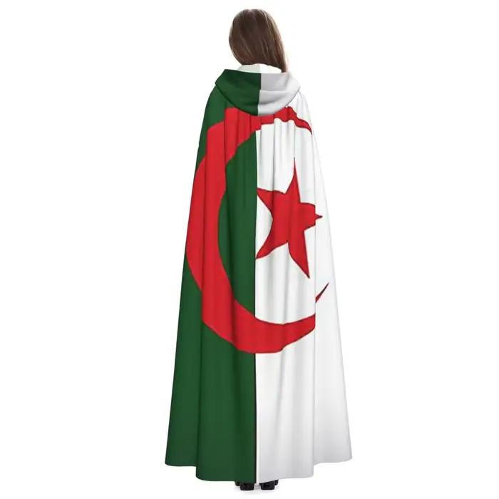 Cape longue à capuche avec drapeau officiel de l'algérie, Costume médiéval de sorcière, Cape de Cosplay, manteau d'halloween unisexe pour adultes