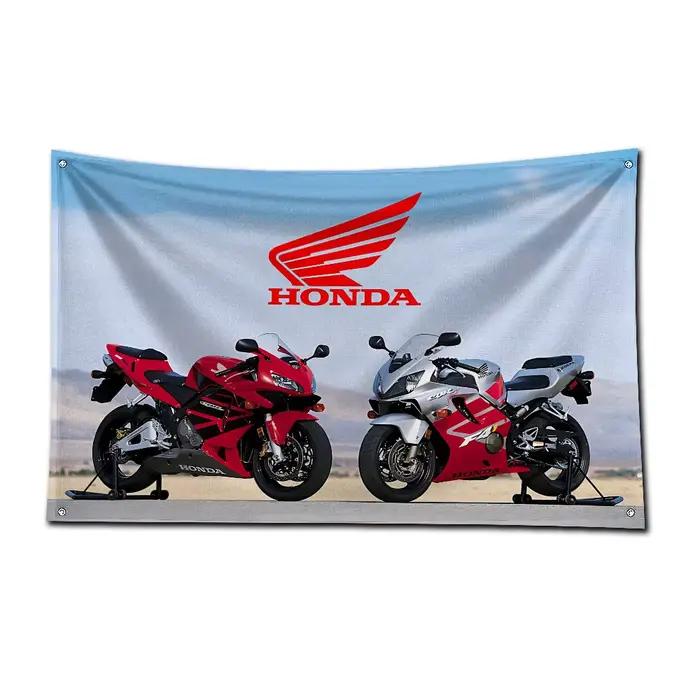 Drapeau de moto Honda en polyester imprimé, bannière de course automobile pour la décoration de pub, club, bar, garage avec accessoires à œillets en laiton