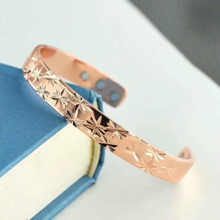 Bracelet en cuivre magnétique pour soulager l'arthrite, la Migraine et la ménopause, or Rose, souffle de bébé, manchette en cuivre magnétique ouverte