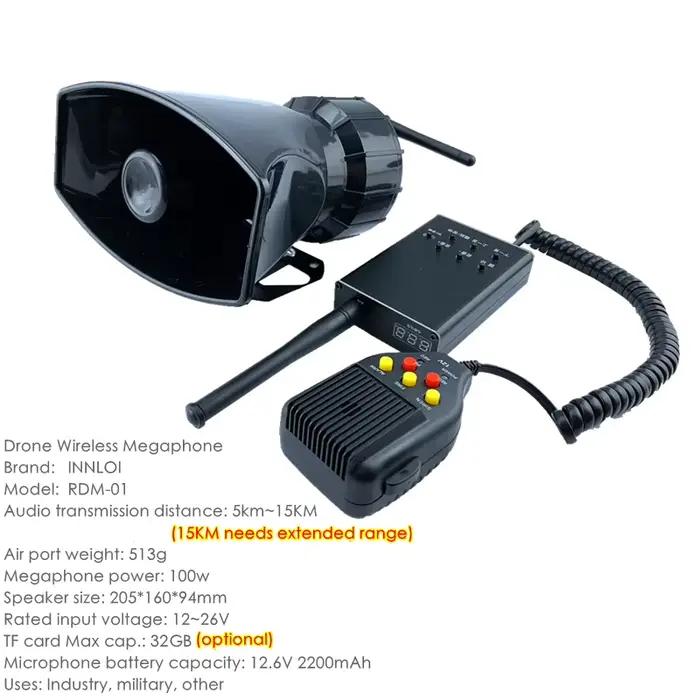 XAERO 5KM Drone Megaphone Haut-parleur sans fil avec microphone TF AUX Enregistrement Amplificateur vocal