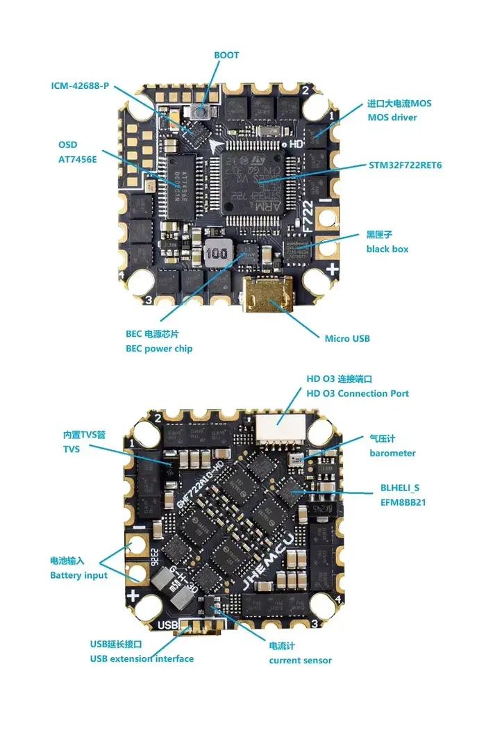 Contrôleur de vol tout-en-un pour drones FPV Freestyle Cinewhoop avec Baro OSD BlackBox intégré et ESC 4 en 1 matériau composite 2-6S