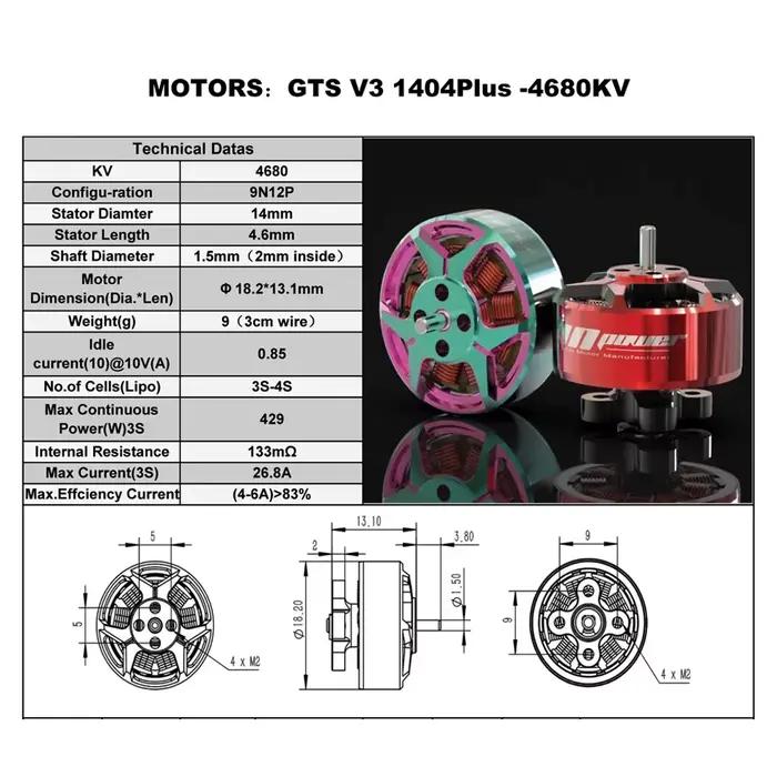 RCinpower GTS V3 1404 plus moteur sans balais course de 3 pouces 2850KV/3850KV/4680KV FPV machine de croisement
