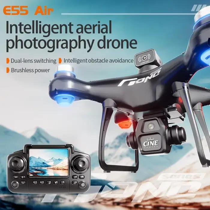 E55 Drone Mini double caméra 8K aérien HD professionnel télécommande avion GPS évitement de positionnement moteur sans