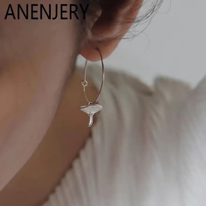 ANENJERY – boucles d'oreilles créoles avec pendentif champignon pour femmes, Design de Niche élégant et délicat, bijoux de fête créatifs, cadeaux, vente en gros