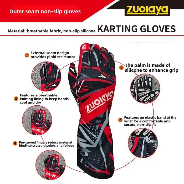 Gants de karting longs respirants, gants de moto et de motocross antidérapants en silicone, gants de course automobile et de karting