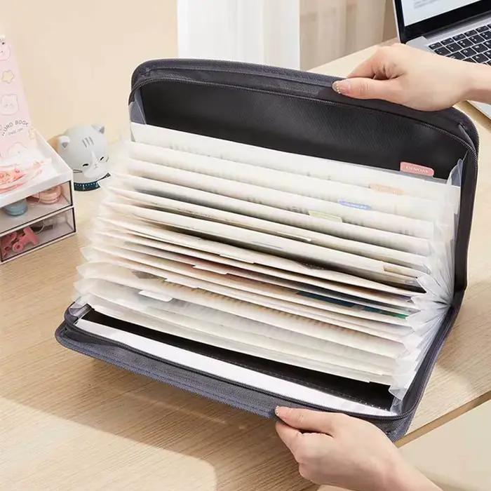 Organisateur de fichiers accordéon avec fermeture éclair sûre, dossier extensible à 13 poches avec pochette à crayons avant, fournitures scolaires et de bureau