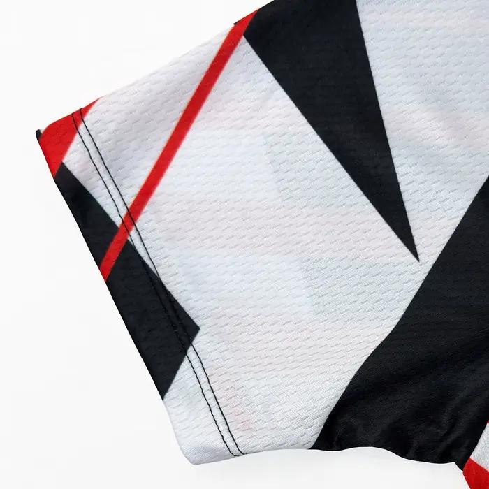 Maillot de vélo de montagne rouge et noir pour hommes, haut de course VTT léger, respirant et à séchage rapide avec rayures géométriques modernes