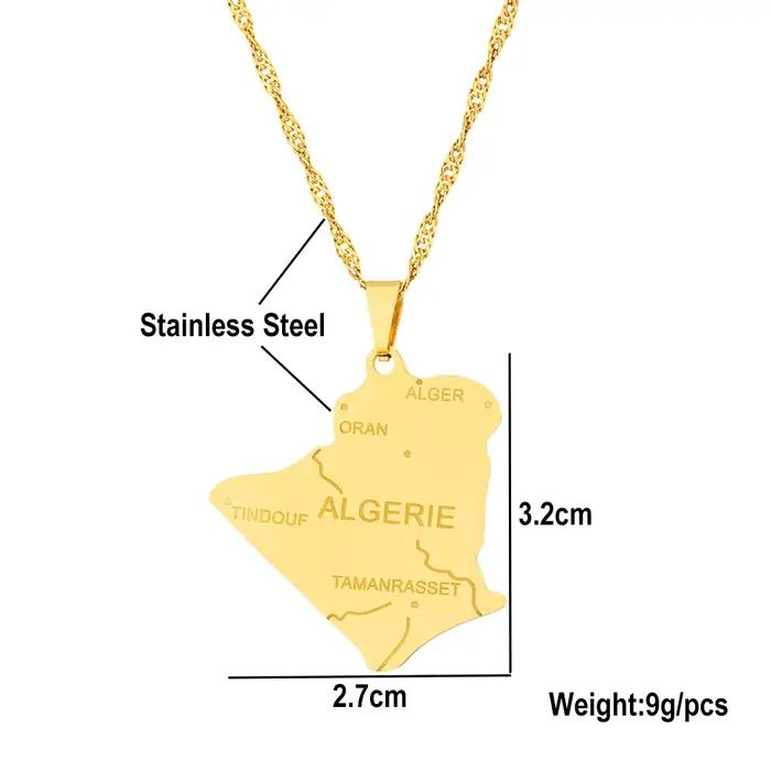 Mode Algérie Carte Ville Pendentif Collier En Acier Inoxydable Africain Hommes Femmes Maps Bijoux Cadeau