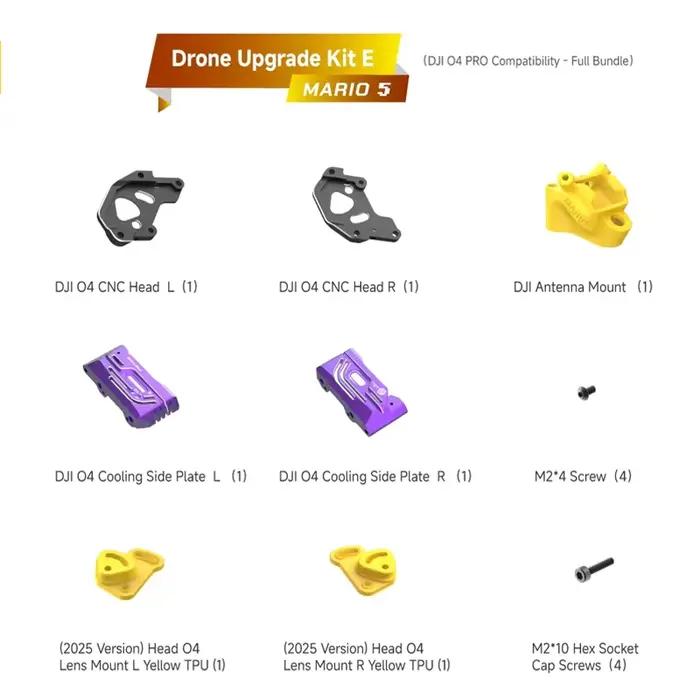 Mario5 Mario 5 KIT de mise à niveau D/E/F support d'antenne/plaque latérale de refroidissement/vis pour Drone RC FPV O4