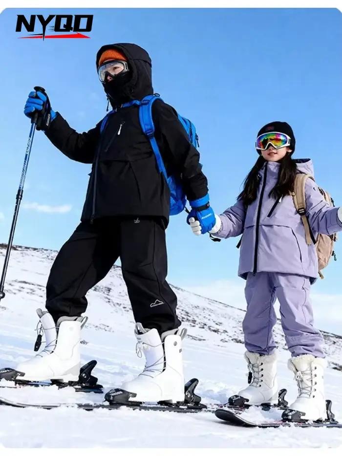 Vêtements de ski pour enfants, haut + bas, hiver, garçons, filles, combinaison de snowboard, coupe-vent, imperméable, veste de ski pour enfants, pantalon de neige