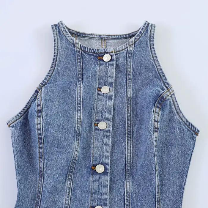 Nouvelle Robe Courte en Jean Sexy Printemps 2026 – Vêtement Féminin Transfrontalier Tendance, Jupe Trapèze Taille Haute, Col Rond, Sans Manches
