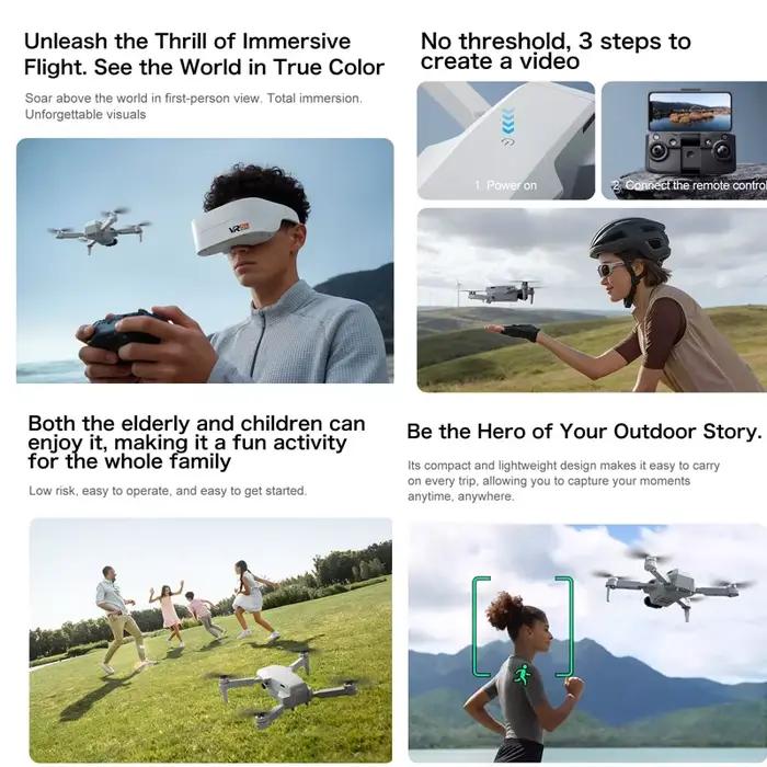 Drone AERI 100 pliable avec caméra double 8K HD grand angle, GPS, WIFI 5G, FPV et lunettes VR pour la volée FPV