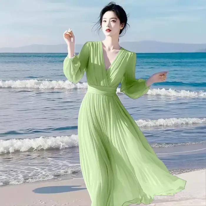 Nouvelle Robe Chic et Élégante en Mousseline de Soie Unie pour Femme – Collection Printemps-Été 2026 – Vêtements Féminins Décontractés Haut de Gamme – Vestidos