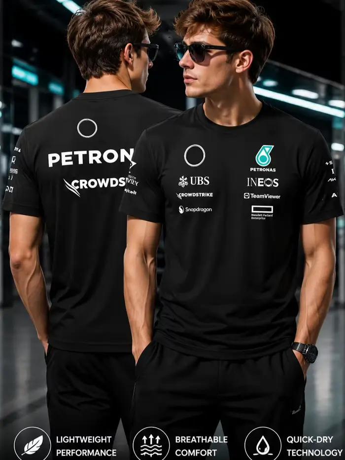 T-shirt style course 2026, col rond, manches courtes, décontracté, respirant, polyester, pour usage quotidien, pour les fans de sport automobile masculin