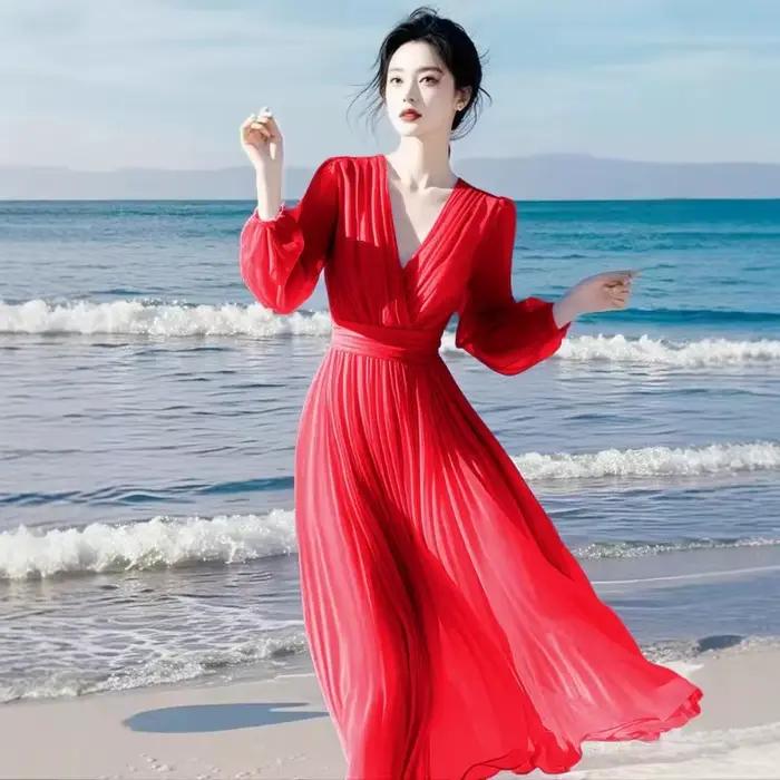 Nouvelle Robe Chic et Élégante en Mousseline de Soie Unie pour Femme – Collection Printemps-Été 2026 – Vêtements Féminins Décontractés Haut de Gamme – Vestidos