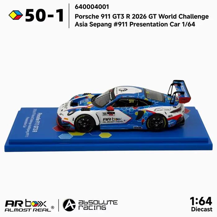 Almost Real AR Box 1:64 Porsche 911 GT3R Absolute Racing # Modèle miniature de voiture de présentation 911 2026 GT World Challenge Asia Sepang