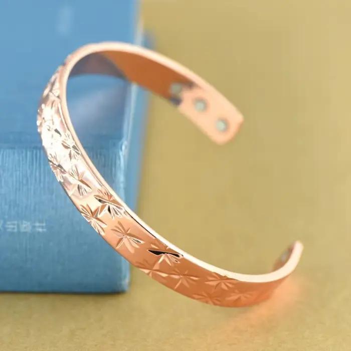 Bracelet en cuivre magnétique pour soulager l'arthrite, la Migraine et la ménopause, or Rose, souffle de bébé, manchette en cuivre magnétique ouverte