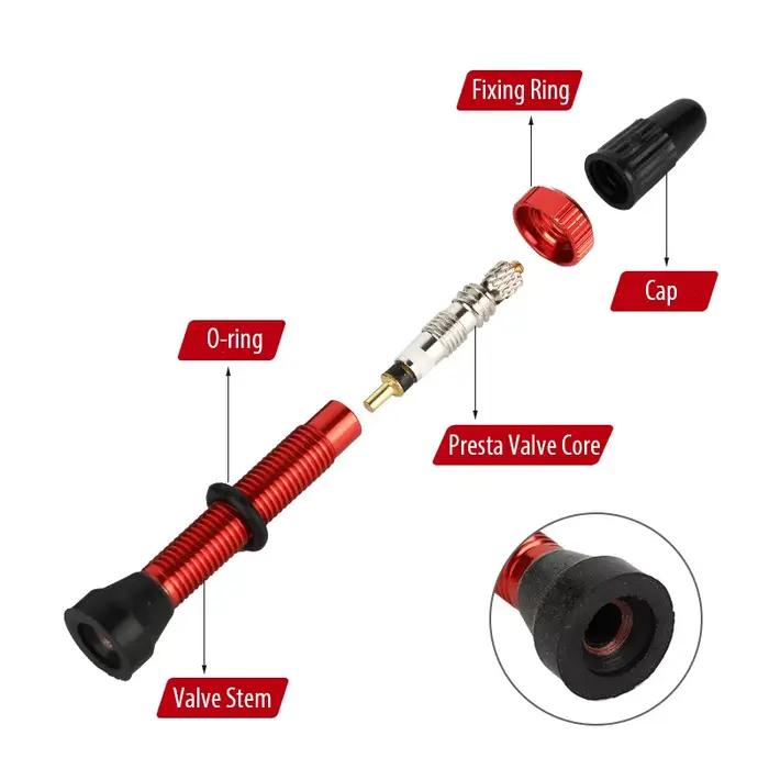 Tiges de Valve Presta Tubeless pour vélo, en alliage d'aluminium, 40mm 44mm 48mm 60mm 80mm, avec outil de retrait du noyau de Valve, 2 pièces/sac