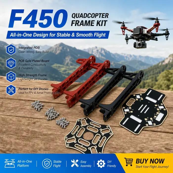 Cadre quadrirotor F450 avec PDB intégré-panneau plaqué or PCB