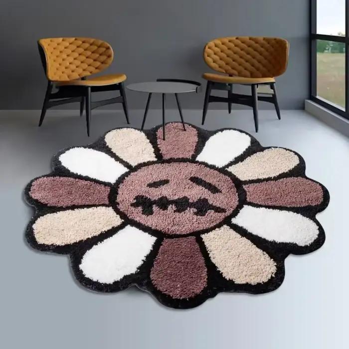 Tapis Tufting Tournesol Esthétique pour Salle de Bain Antidérapant, Tapis Moelleux Épais à Motif Fleur Cactus, Tapis en Peluche pour Chambre à Coucher, Décoration Maison, Cadeau