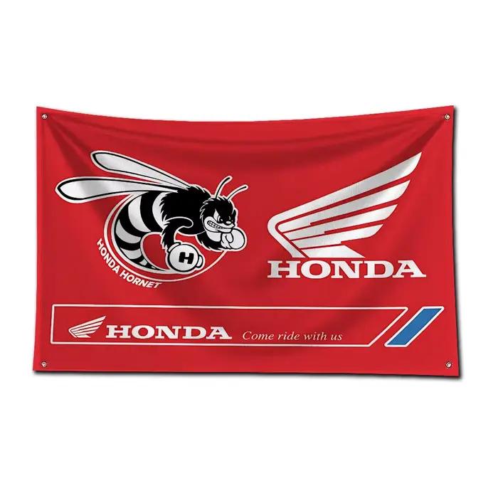 Drapeau de moto Honda en polyester imprimé, bannière de course automobile pour la décoration de pub, club, bar, garage avec accessoires à œillets en laiton