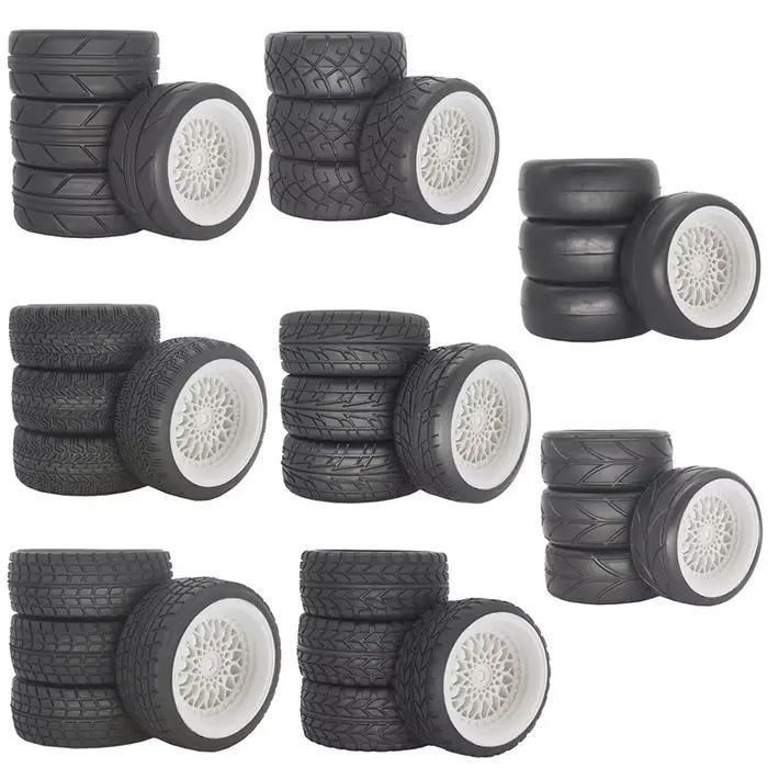 Pneus en caoutchouc de course rallye RS 1/10 + roues hexagonales de 12mm pour HPI KYOSHO Tamiya XV01/XV02/TA06/TT01/TT02/PTG2