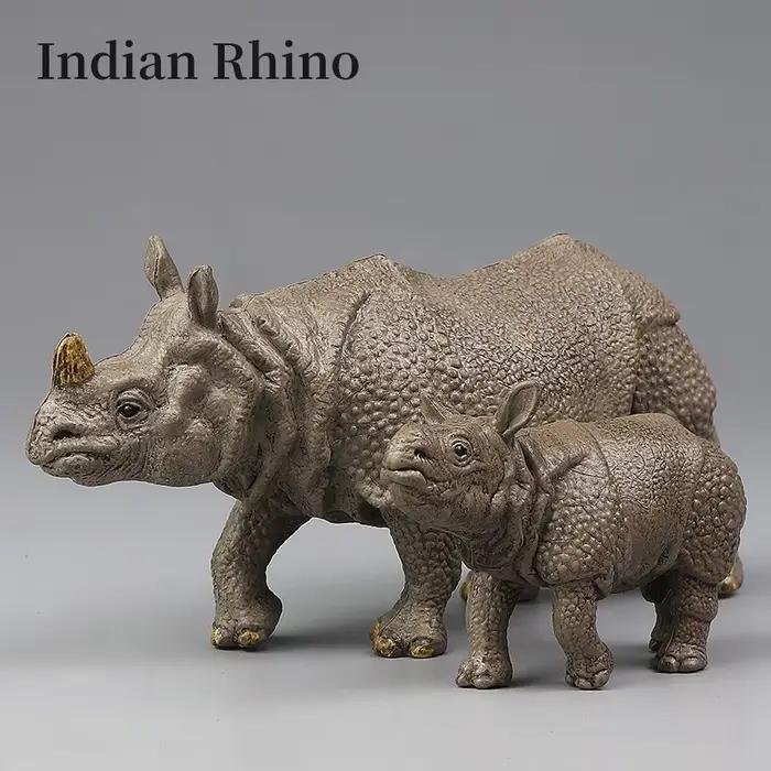 Simulation d'animal sauvage, modèle de rhinocéros indien en PVC, ornement de maison, jouet éducatif pour enfants, cadeau
