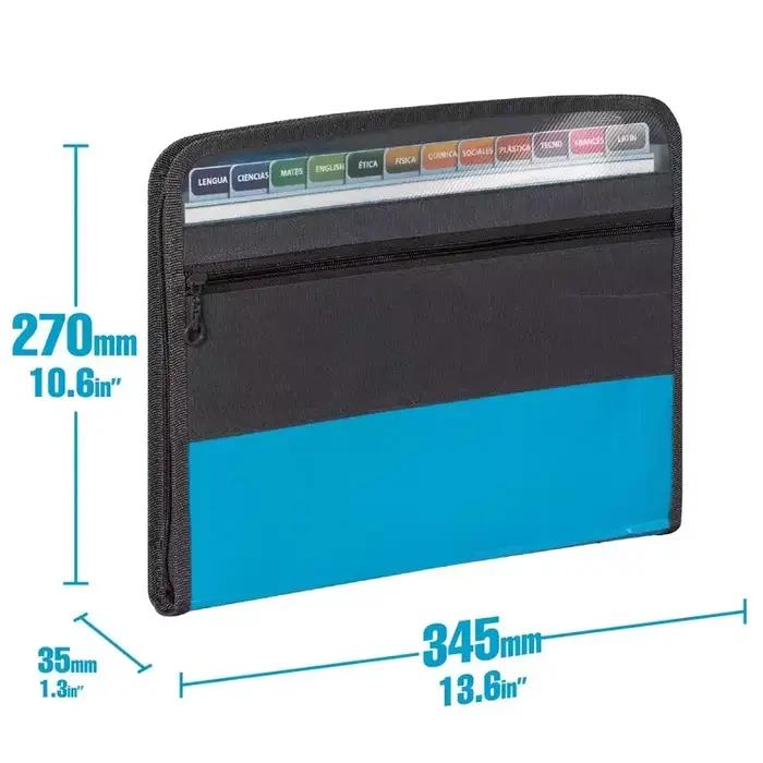 Classeur accordéon avec fermeture éclair sûre, dossier extensible, 13 poches, poudres pour crayons avant, fournitures scolaires et de bureau