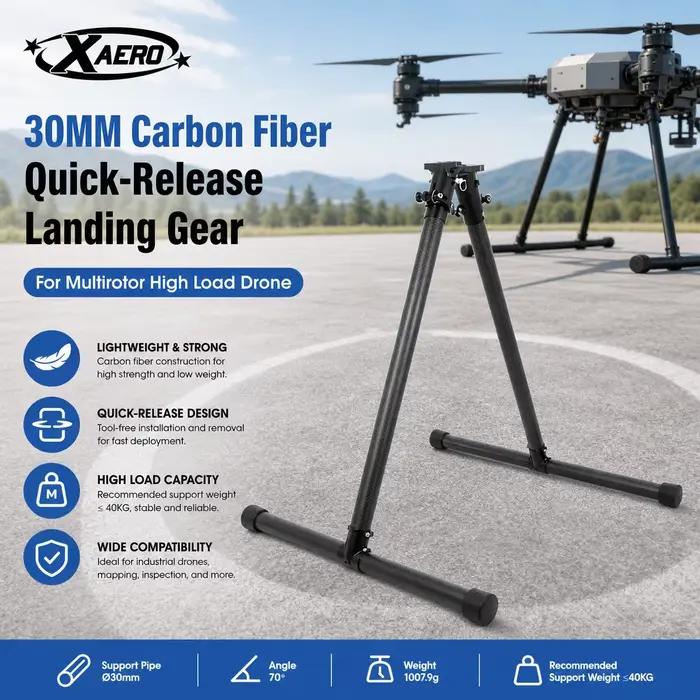 Trotteurs à dégagement rapide en fibre de carbone XAERO 30 mm pour drone multirotor à charge élevée