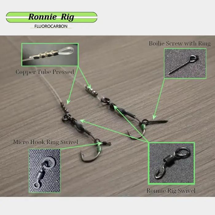 6 pièces de montages Ronnie pour la pêche à la carpe, montages prêts à l'emploi avec hameçon, montages en fluorocarbone pour la pêche à la carpe # 2 # 4 # 6 crochets