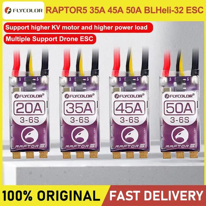 Contrôleur de vitesse brushless FLYCOLOR RAPTOR5 20A 35A 45A 50A BLHeli-32 ESC 3-6S Dshot Proshot pour drone de course FPV RC multirotor