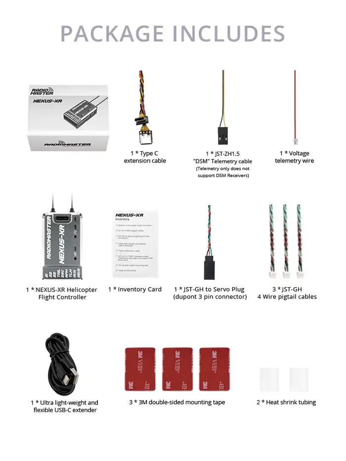 Contrôleur de vol d'hélicoptère Radiomaster Nexus-XR avec récepteur interne