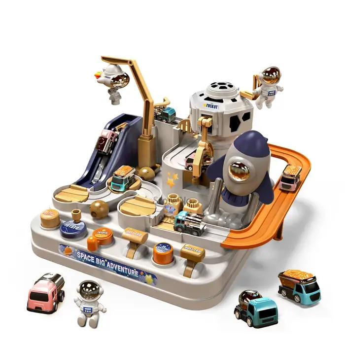 Jeu d'aventure sur rail de course, jouets éducatifs pour enfants, modèle de train mécanique interactif, animaux, fusée spatiale, jouet stimulant le cerveau