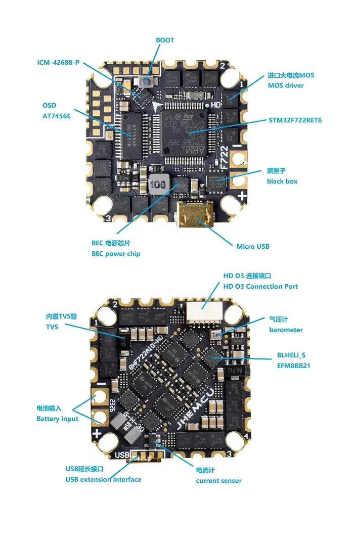 JHEMCU GHF722AIO-HD F722 AIO contrôleur de vol- Baro