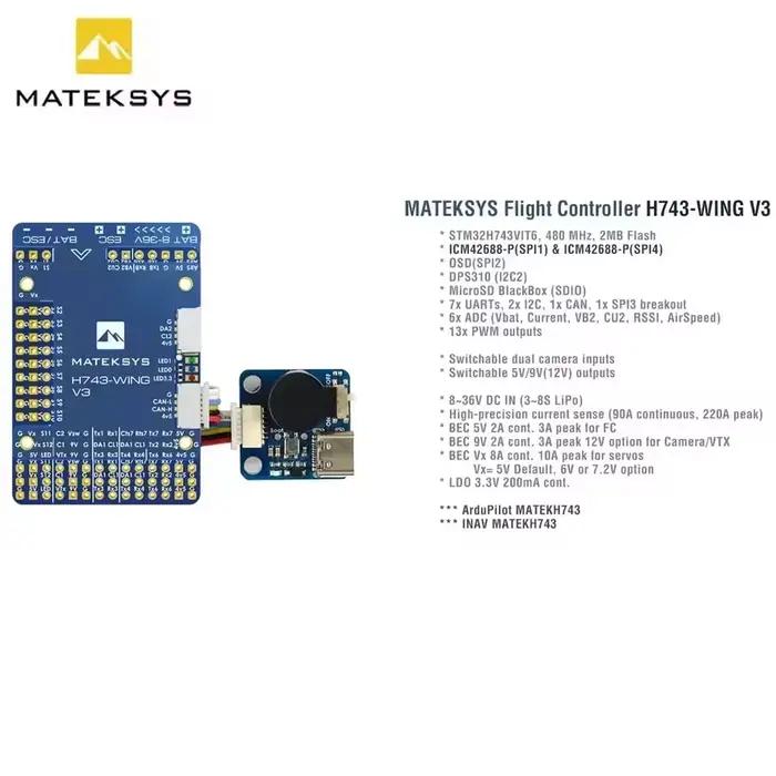Contrôleur de vol MATEK H743-WING V3 STM32H743VIT6 3-8S avec OSD intégré et Blackbox pour drones multirotors et à aile fixe RC occasions spéciales