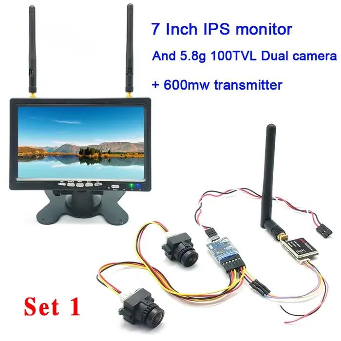Moniteur HD IPS 7 pouces 5.8G 40CH 1024*600 avec caméra vidéo double 3 canaux FPV et émetteur