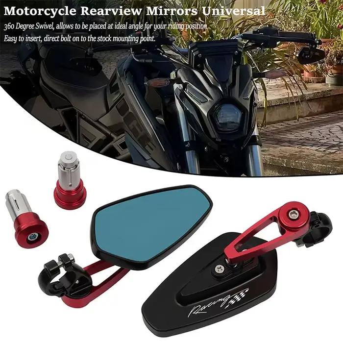 Racing LOGO 1 Paire de rétroviseurs de moto universels 7/8" 22mm pour extrémité de guidon de scooter, accessoires de rétroviseurs