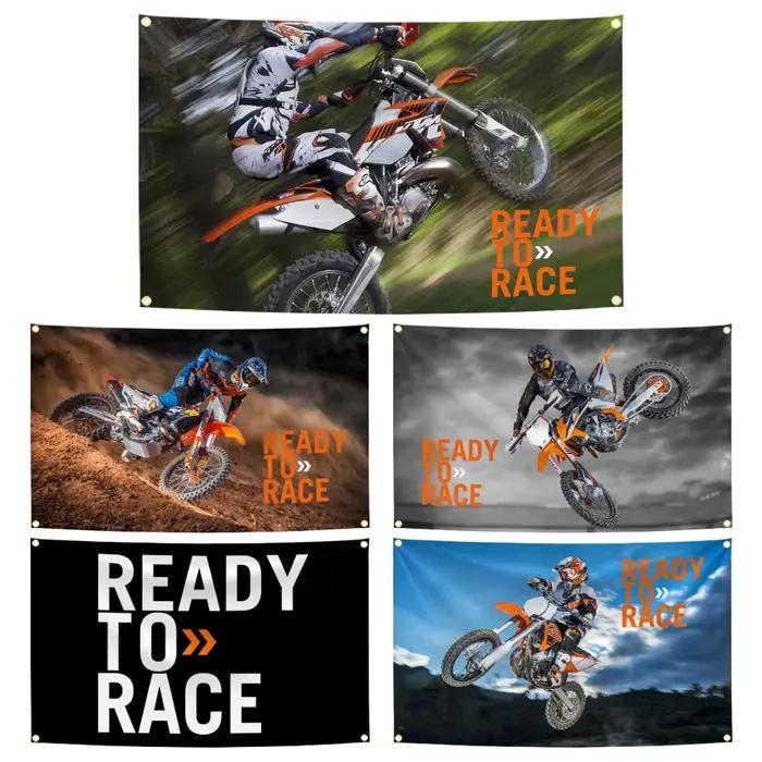 Drapeau de course pour moto tout-terrain, bannière en polyester pour décoration de garage, tapisserie de motocross