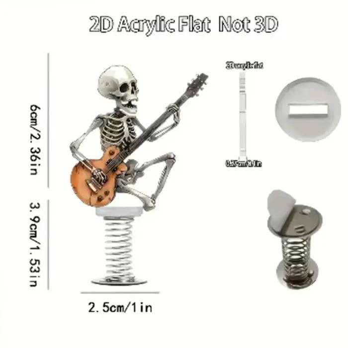 Décoration de voiture créative 2D style rock avec crâne et guitare, petite pièce décorative personnalisée pour voiture