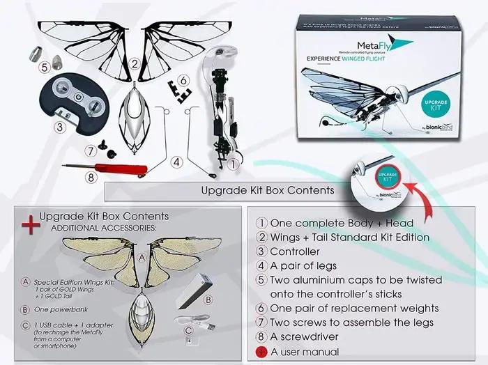 Kit de mise à niveau MetaFly par BionicBird DRONE INSECT électronique biomimétique et radiocommandé de haute technologie avec accessoires supplémentaires