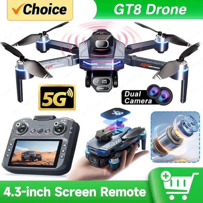 Nouveau Drone GT8 8K professionnel HD double caméra écran à distance 5G WIFI moteur sans brosse évitement d'obstacles pliable quadrirotor jouets