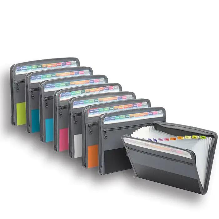 Classeur accordéon avec fermeture éclair sûre, dossier extensible, 13 poches, poudres pour crayons avant, fournitures scolaires et de bureau