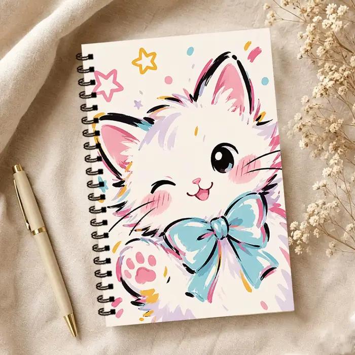 Carnet à thème chat en aquarelle, 1 pièce, pages lignées vierges, cadeau idéal pour la prise de notes, inspirant pour tous, parfait pour les étudiants