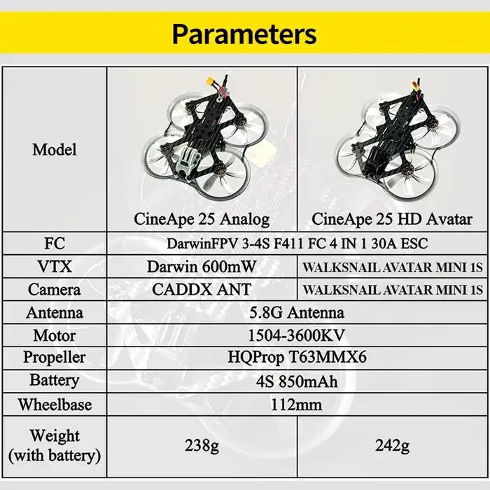 DarwinFPV-Quadocopter analogique CineApe25 pour importateur de course