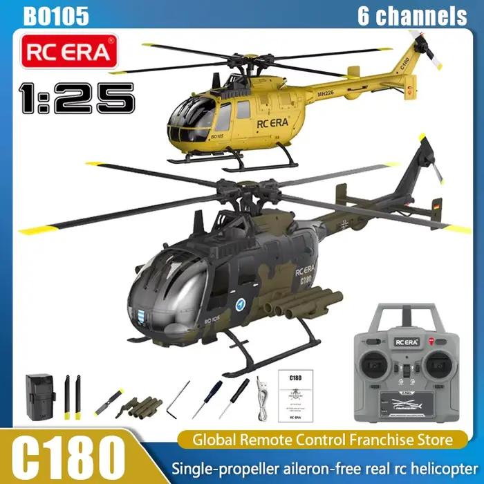 Hélicoptère RC ERA C180 BO105 1:25 6CH Brushless 3D Stunt à hélice unique sans aileron avec positionnement par flux optique Jouets aériens