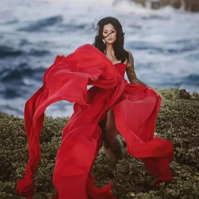 Robe Longue en Mousseline de Soie et Dentelle pour Femme Enceinte, Tenue Fendue Devant, Idéale pour Photographie, Accessoire Photo, Nouvelle Collection 2020