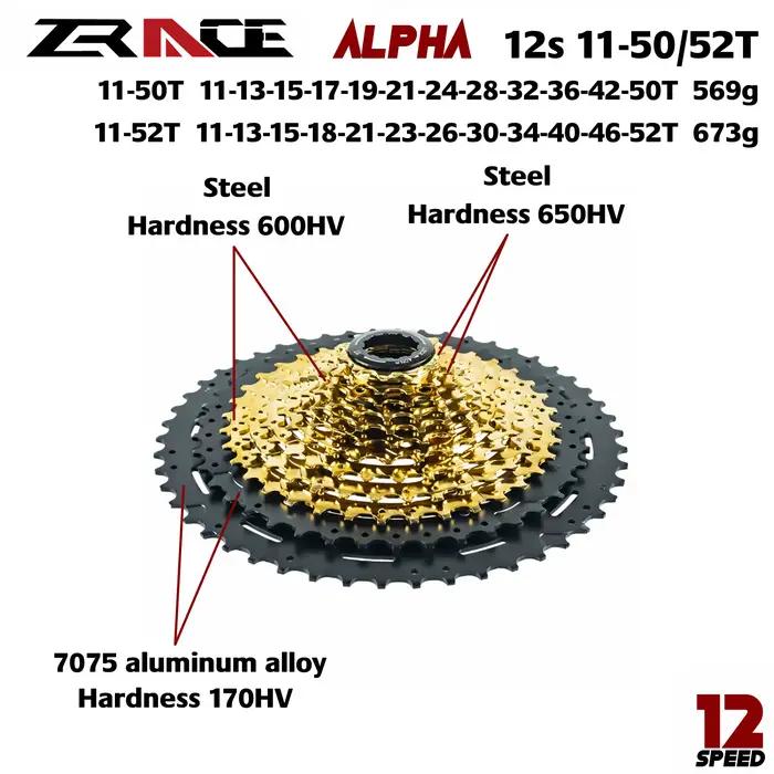 ZRACE ALPHA Cassette légère 10s 11s 12s roue libre de vélo VTT, moyeu libre HG / MS / XD, 46T / 50T / 52T