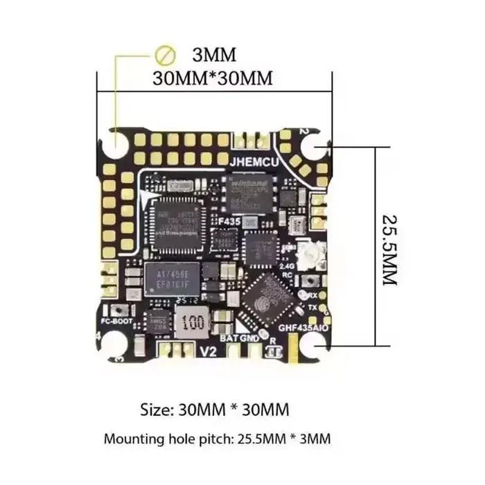 Contrôleur de vol JHEMCU GHF435AIO V2 20A 2-4S OSD Baro Blackbox avec ELRS 2.4G intégré pour drone FPV Freestyle RC