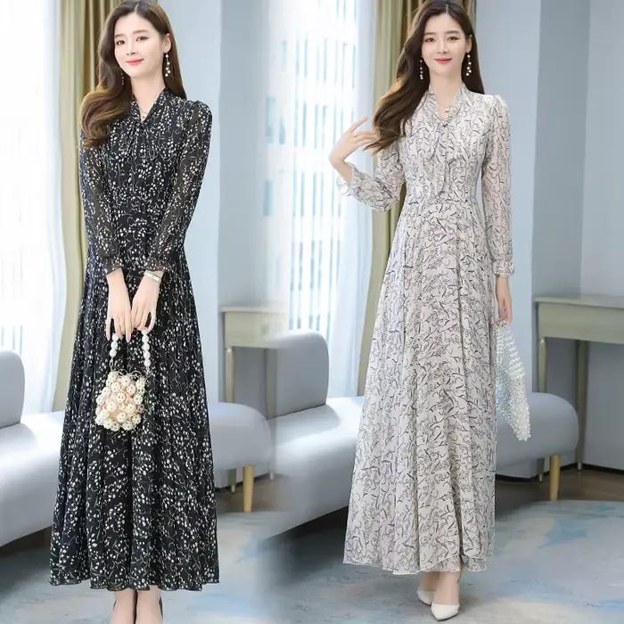 Robes pour femmes printemps-été 2026, nouvelle robe mi-longue en mousseline de soie à imprimé floral, manches longues, robe de plage bohème, vestidos pour femmes