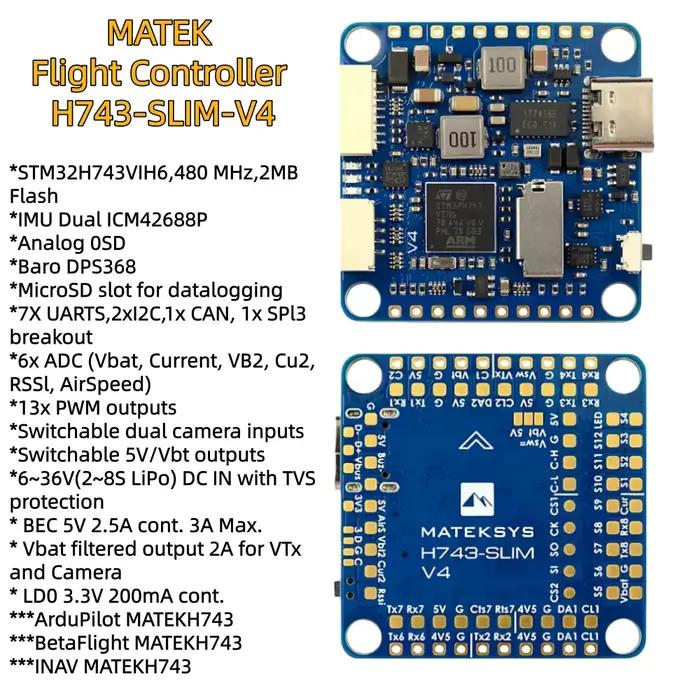 Matek Mateksys H743 SLIM V4 contrôleur de vol avec OSD MicroSD intégré pour modèle Multicopter de Drone FPV RC